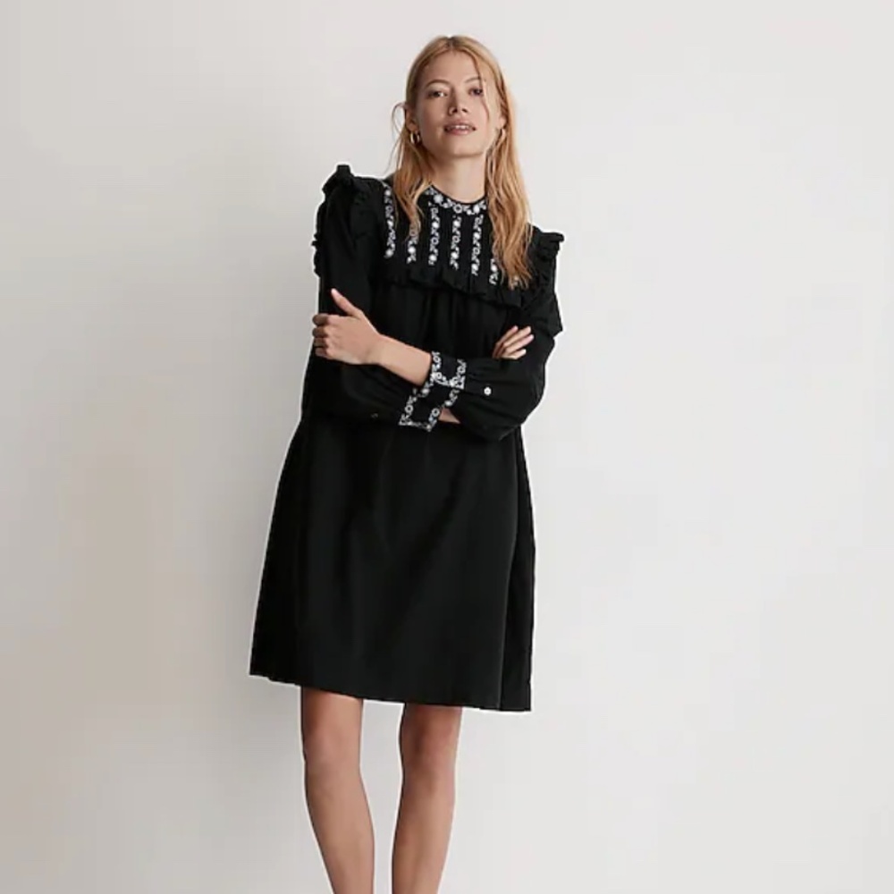 Madewell Embroidered-Bib Ruffle Mini Dress